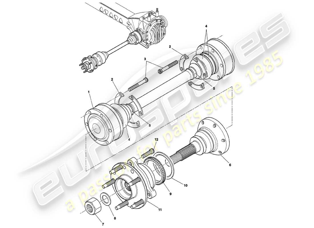 aston martin v8 volante (2000) driveshaft and hub assembly part diagram