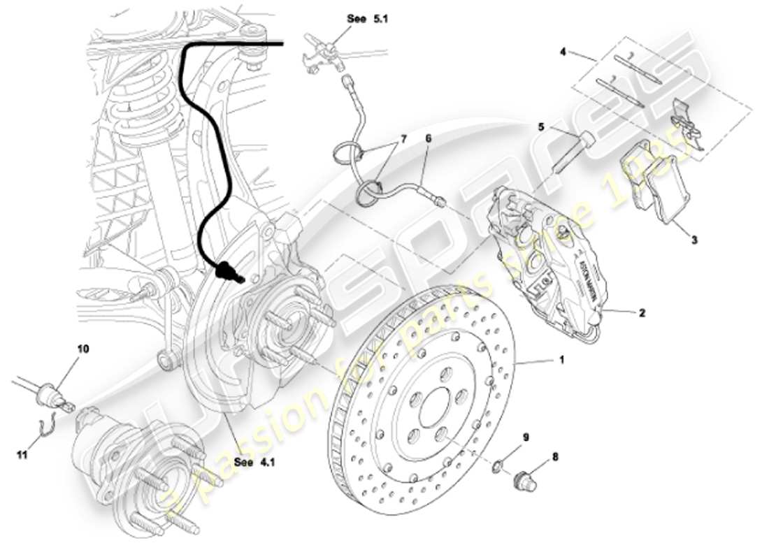 aston martin vanquish (2001) front brakes part diagram
