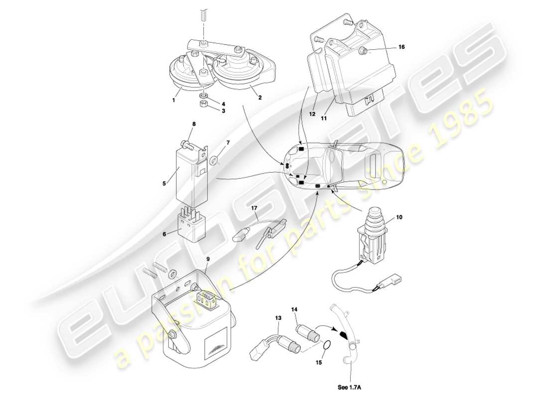 aston martin db7 vantage (2002) underbonnet components part diagram