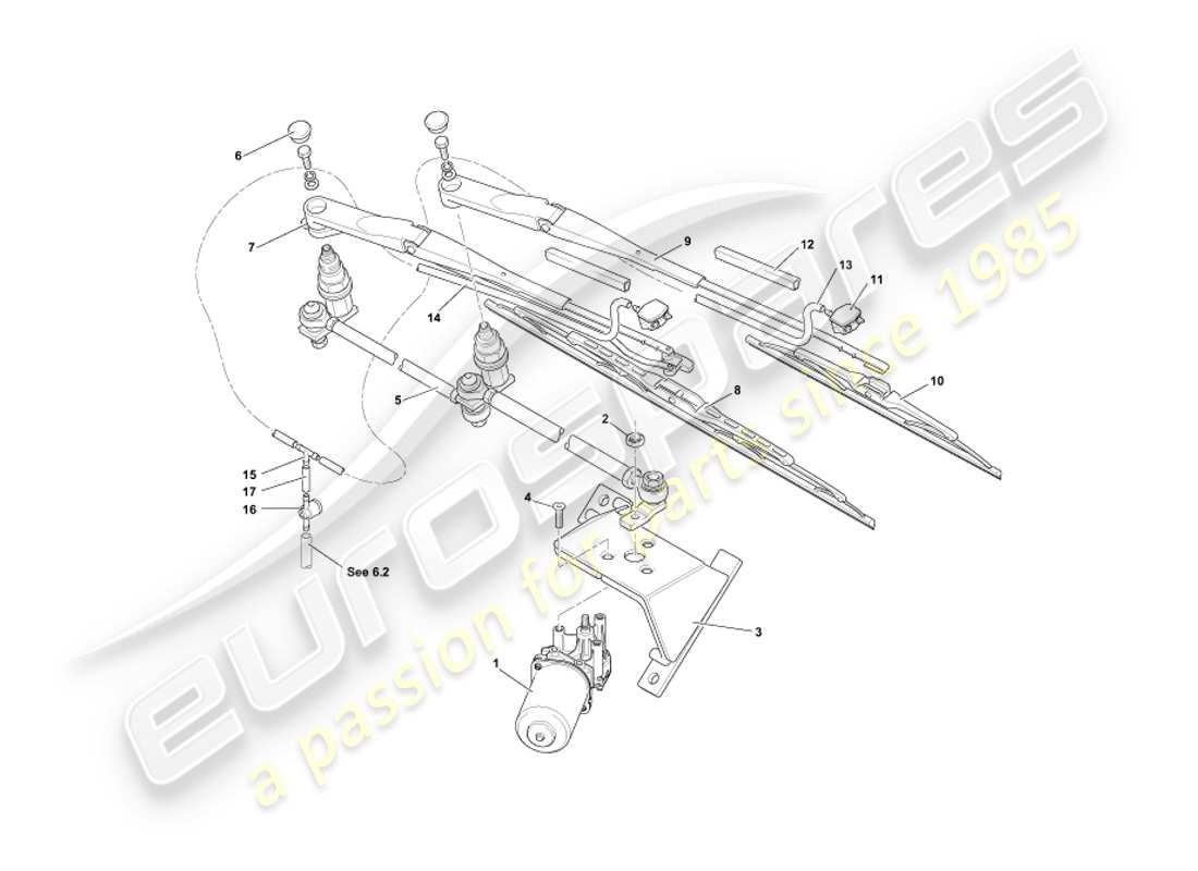 aston martin db7 vantage (2003) windscreen wipers part diagram