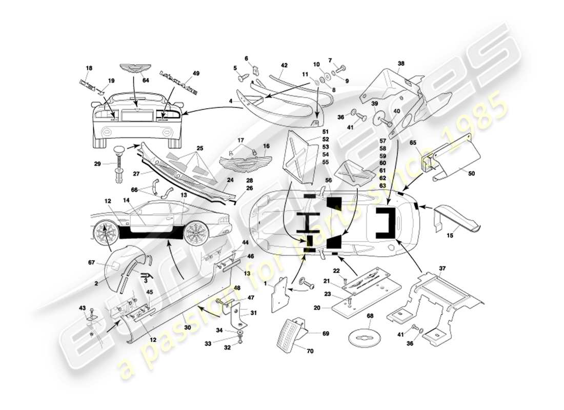aston martin db7 vantage (2002) body fittings part diagram