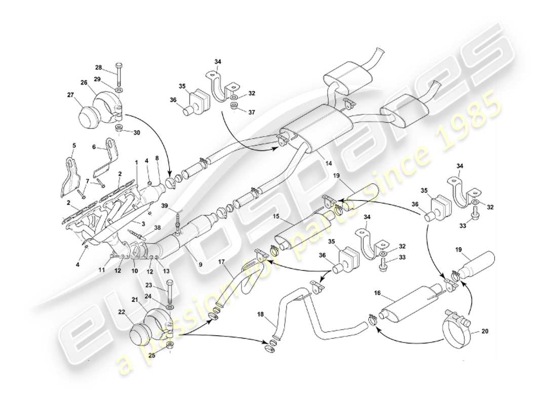 aston martin db7 vantage (2002) exhaust system part diagram