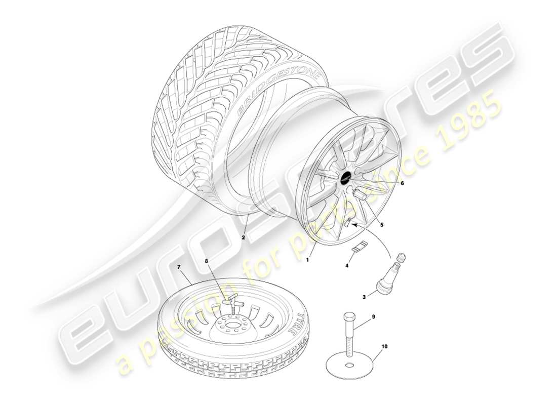 aston martin db7 vantage (2003) wheels & tyres part diagram
