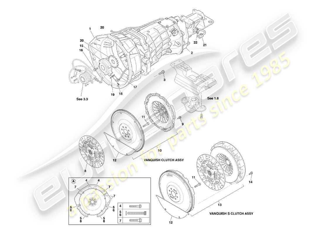 aston martin vanquish (2002) asm gearbox & clutch part diagram