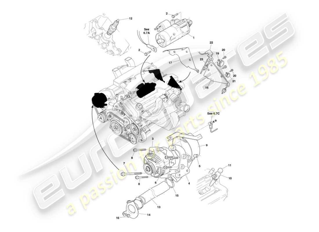 aston martin vanquish (2003) engine electrical components parts diagram