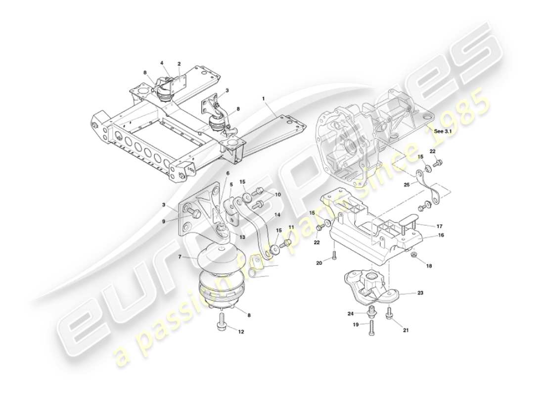 aston martin vanquish (2003) engine mountings parts diagram