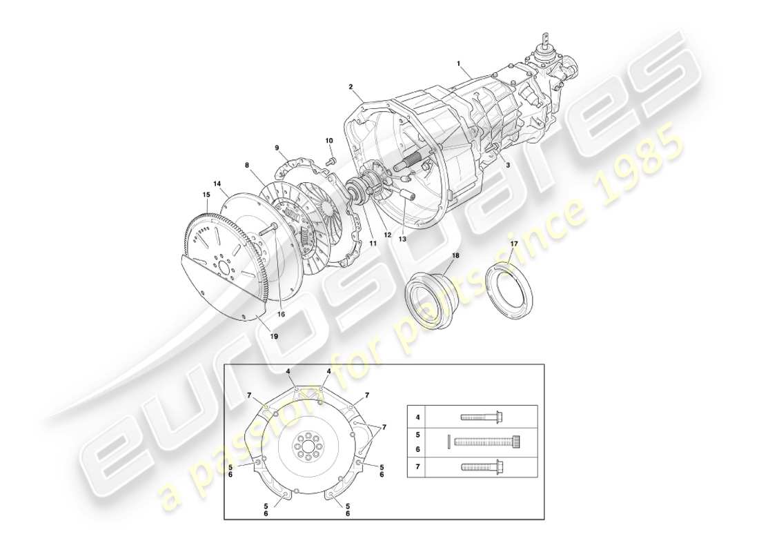 aston martin db7 vantage (2000) manual gearbox & clutch part diagram