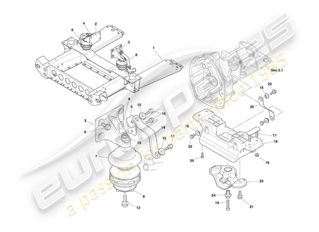 aston martin vanquish (2002) engine mountings part diagram