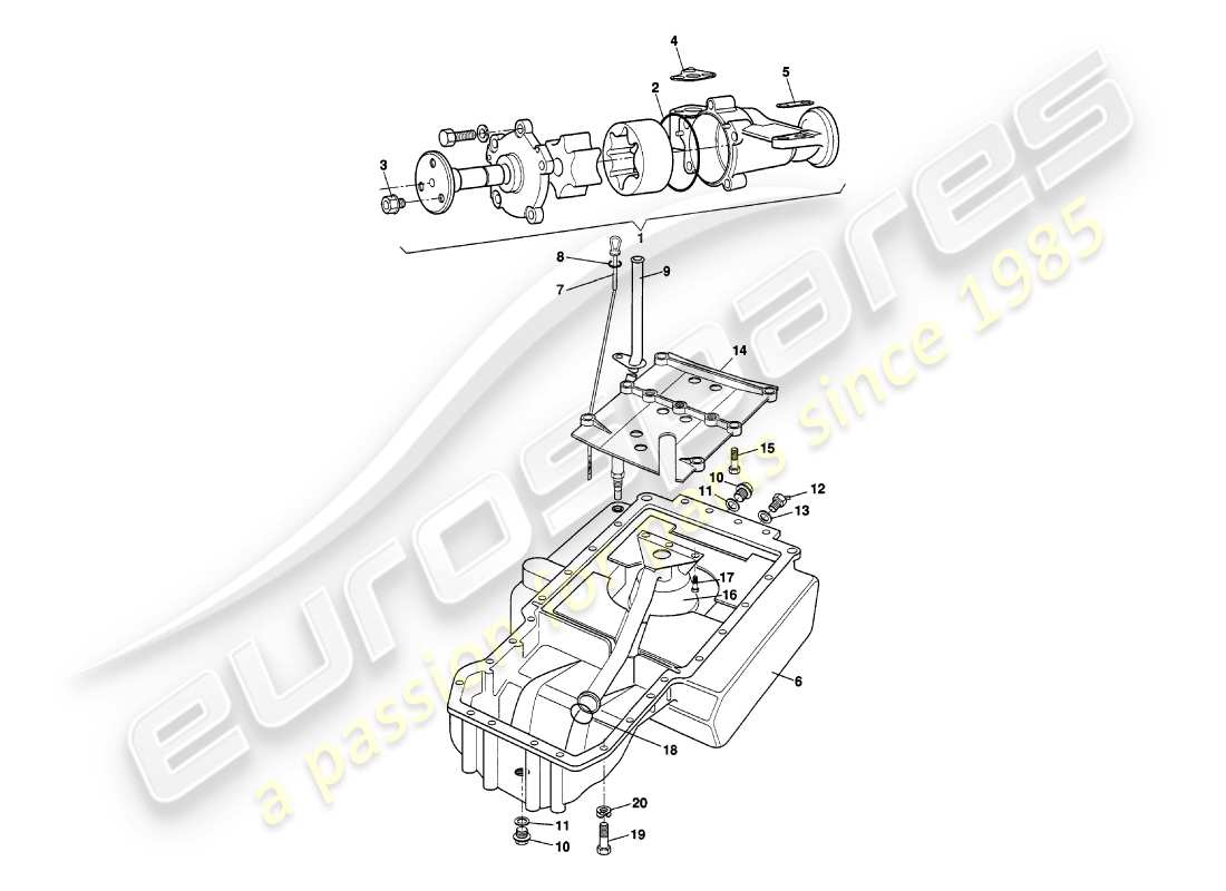 aston martin v8 volante (1998) oil pump & sump part diagram