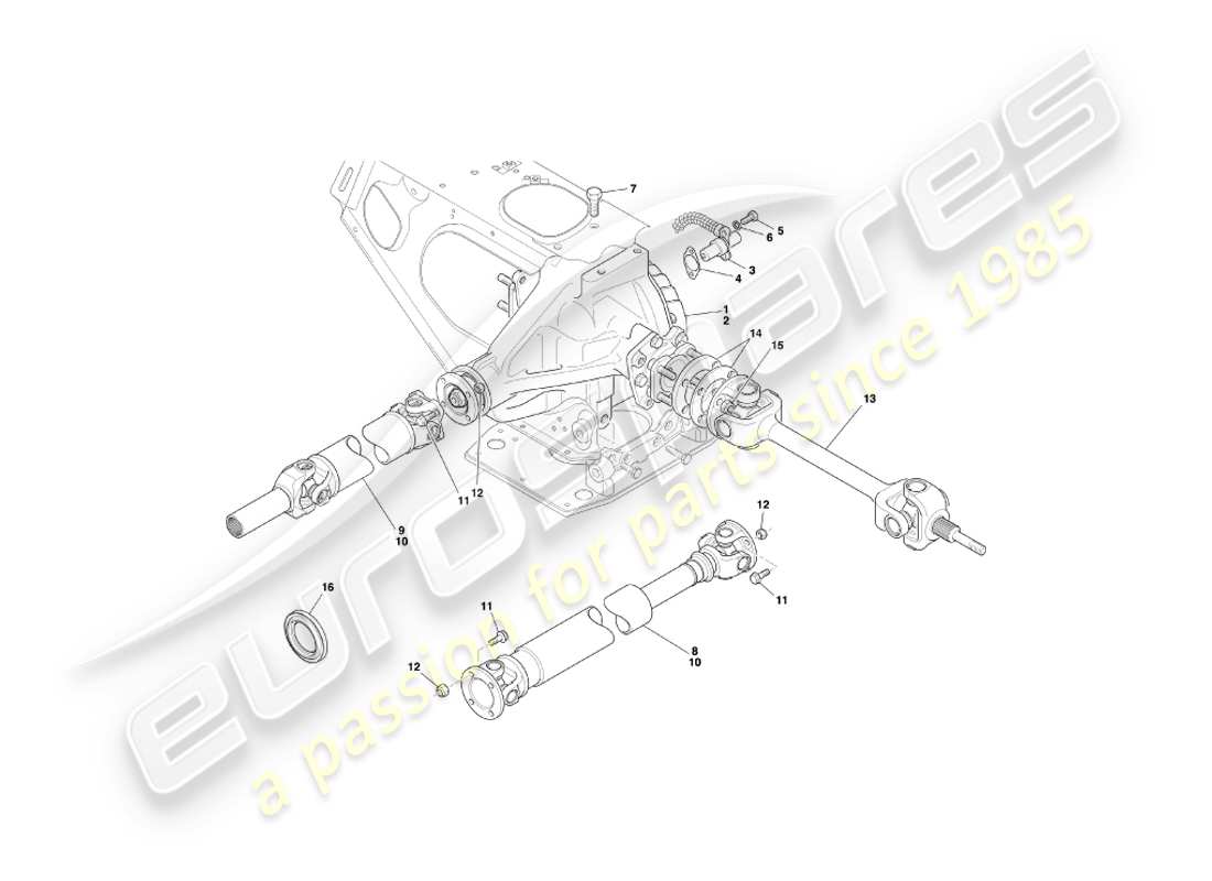 aston martin db7 vantage (2000) hypoid unit, drive & prop shafts part diagram