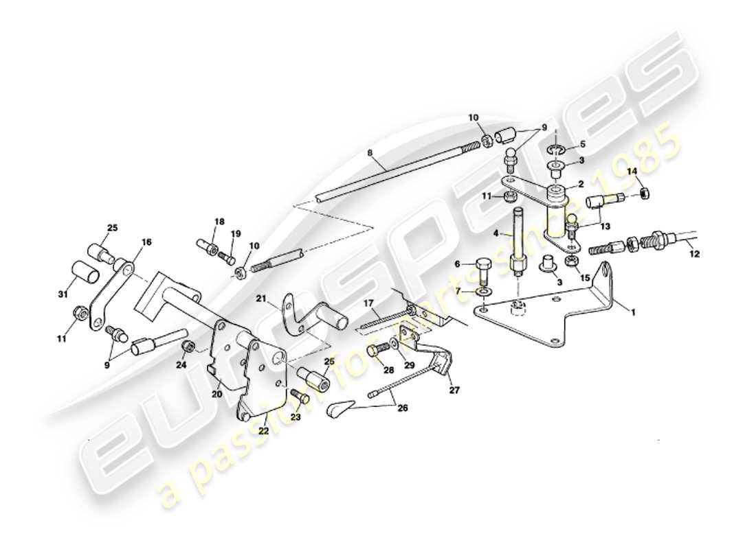 aston martin v8 volante (1997) throttle linkage & controls parts diagram