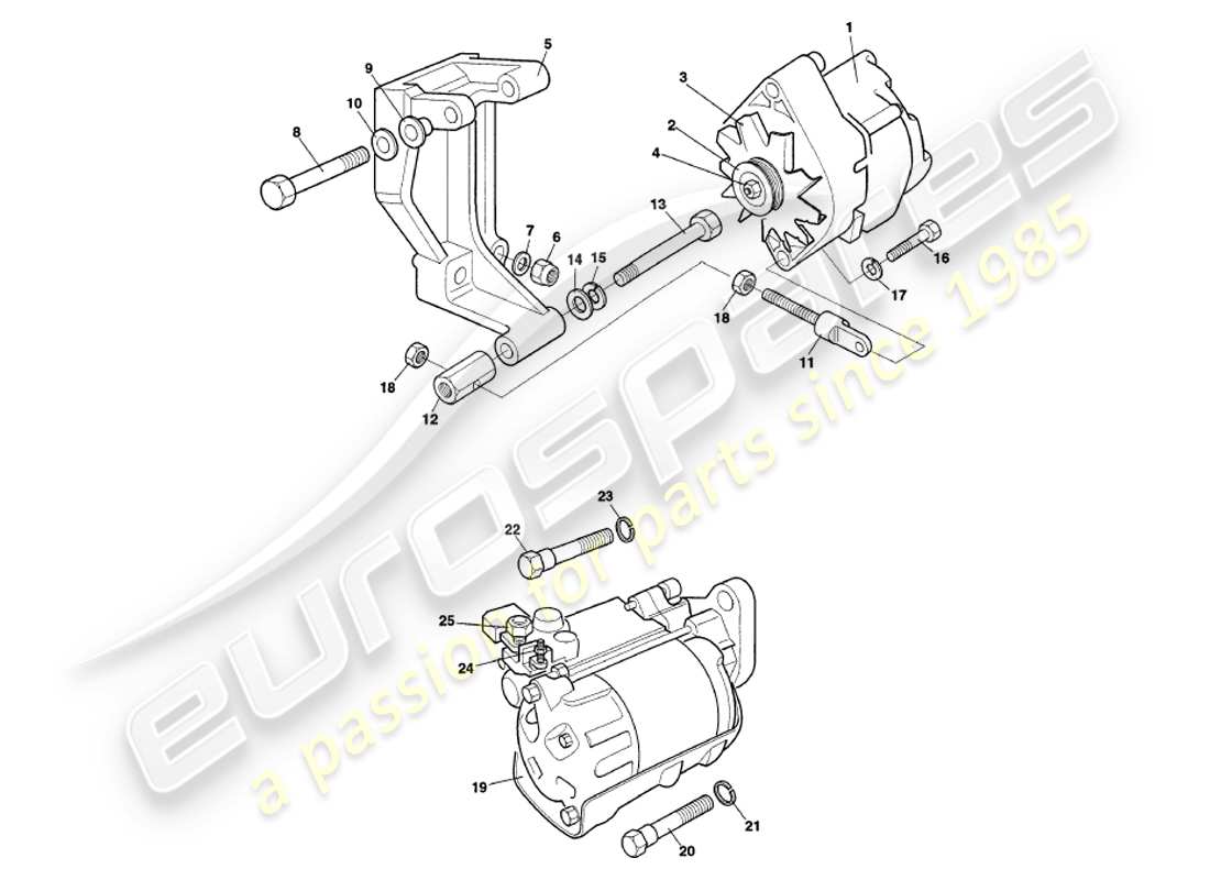 aston martin v8 volante (1997) generator, starter & air pump parts diagram