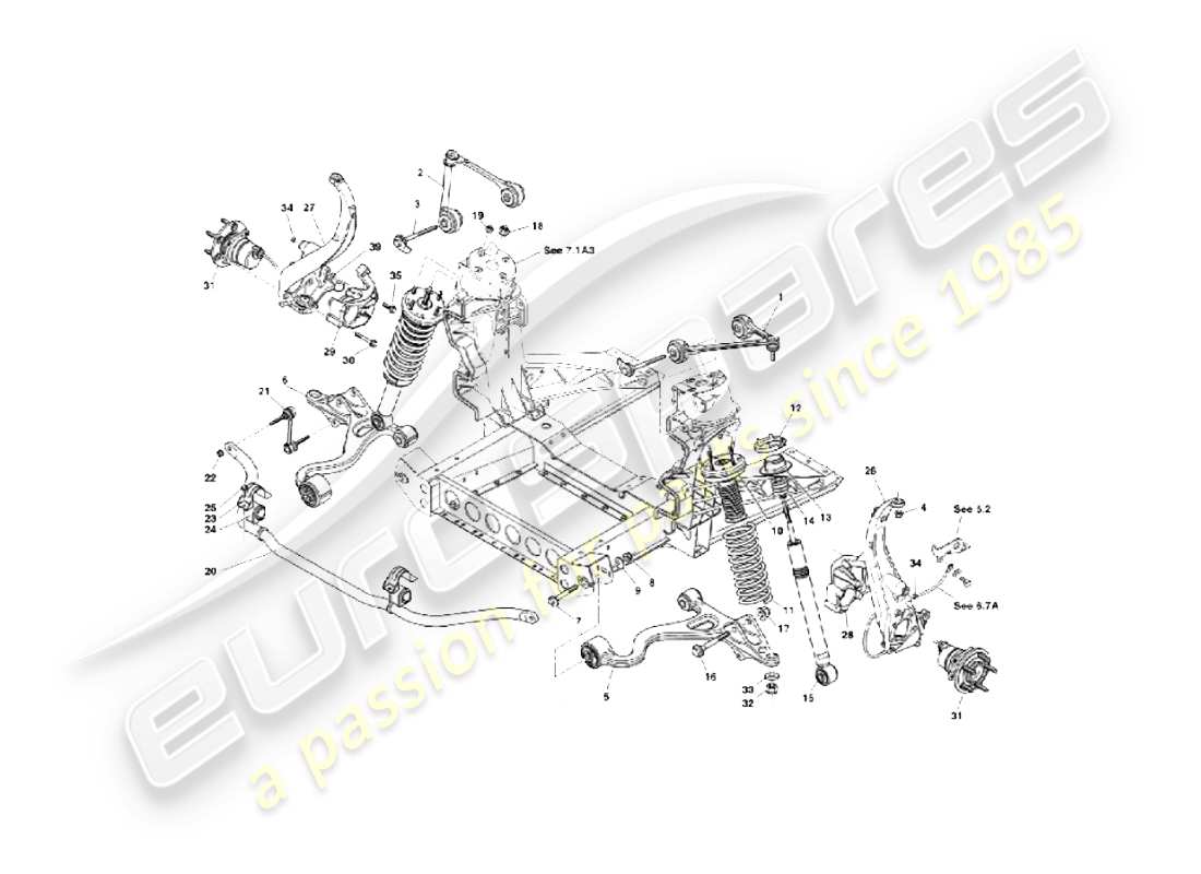 aston martin vanquish (2004) suspension and steering part diagram