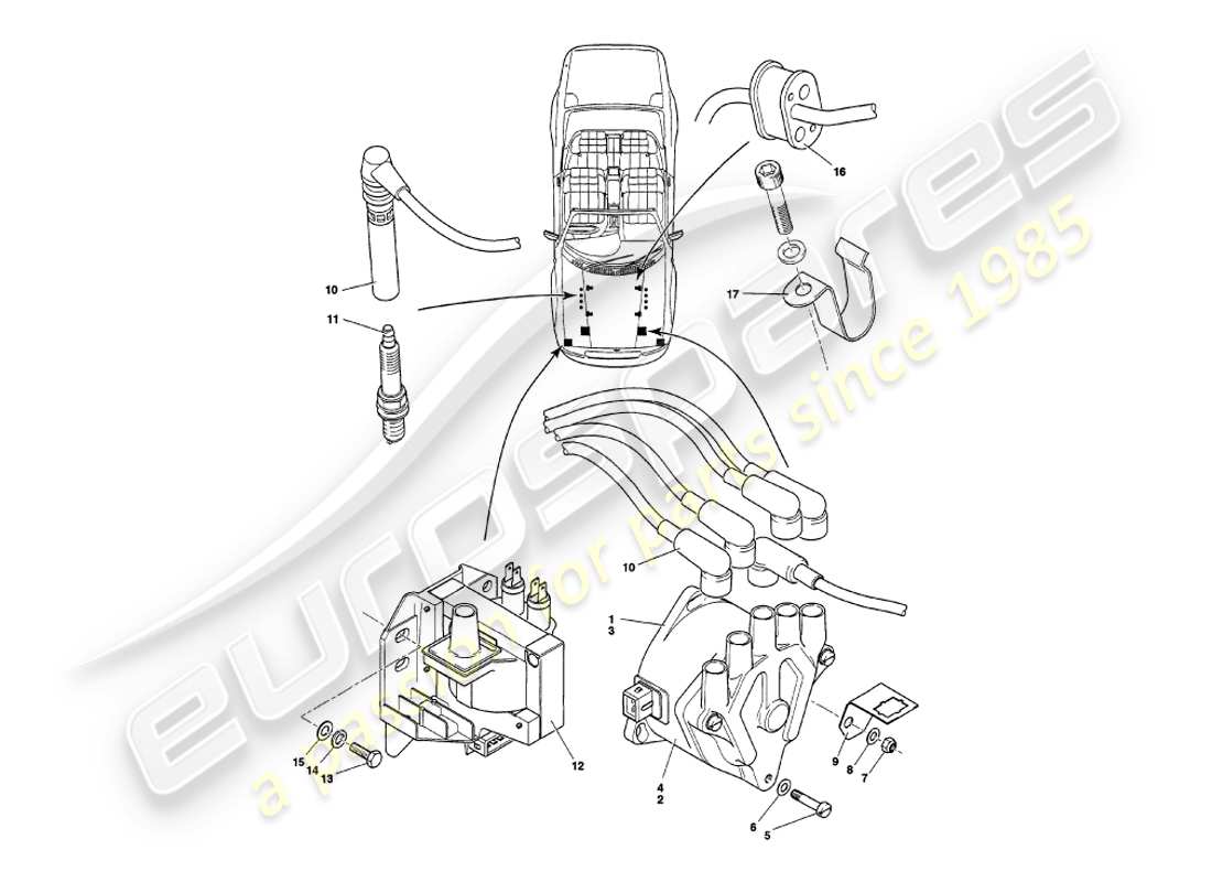 aston martin v8 volante (1997) engine electrical components parts diagram