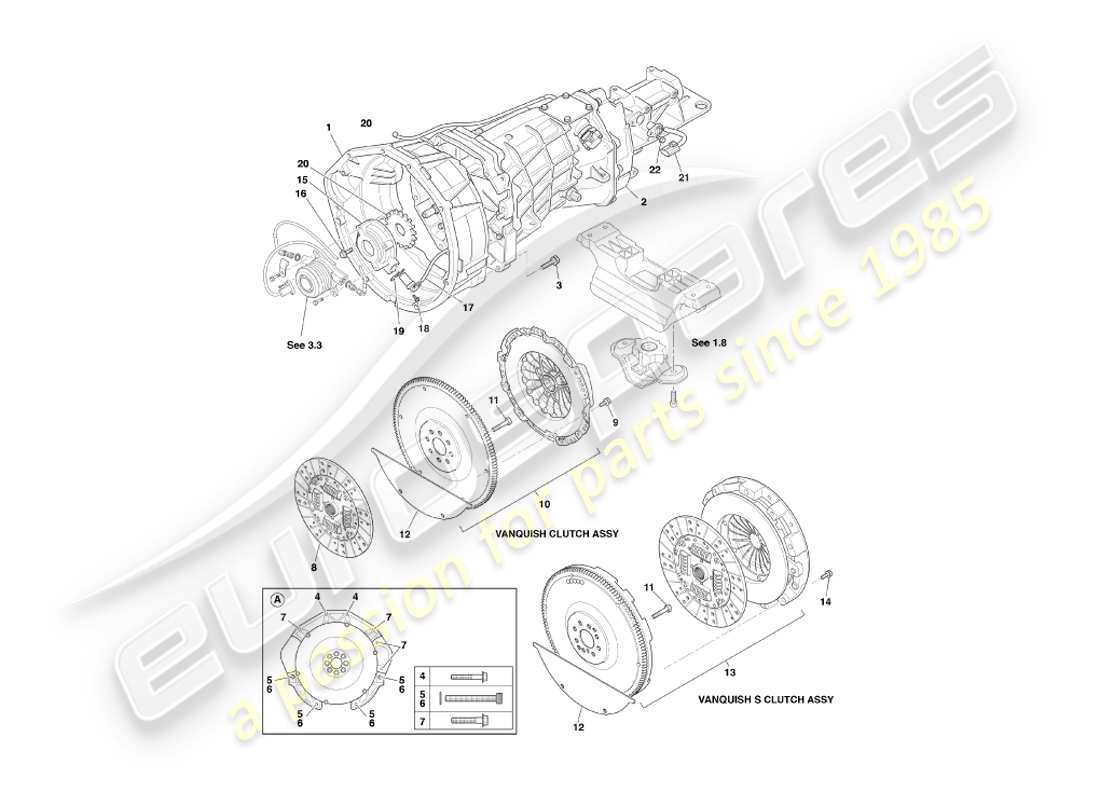 aston martin vanquish (2004) asm gearbox & clutch part diagram
