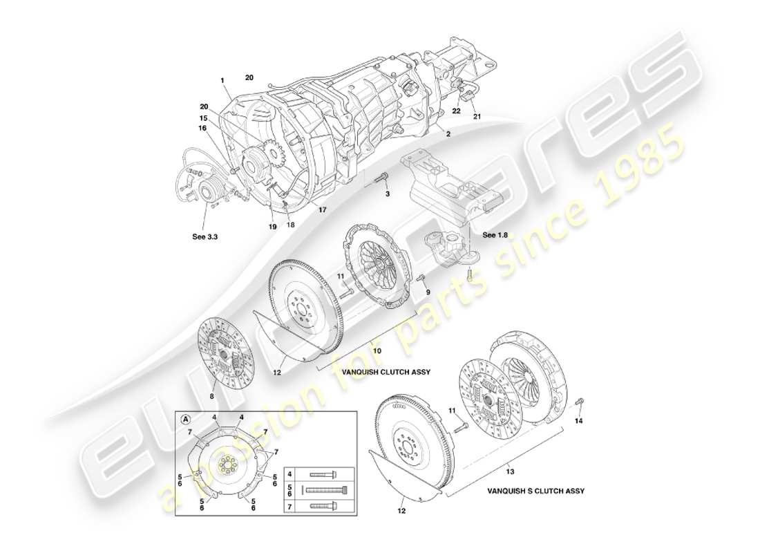 aston martin vanquish (2003) asm gearbox & clutch parts diagram
