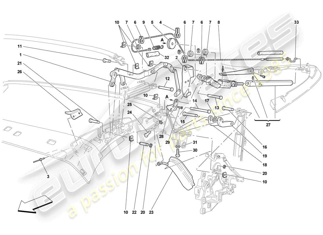 ferrari f430 scuderia (rhd) roof kinematics - upper part parts diagram