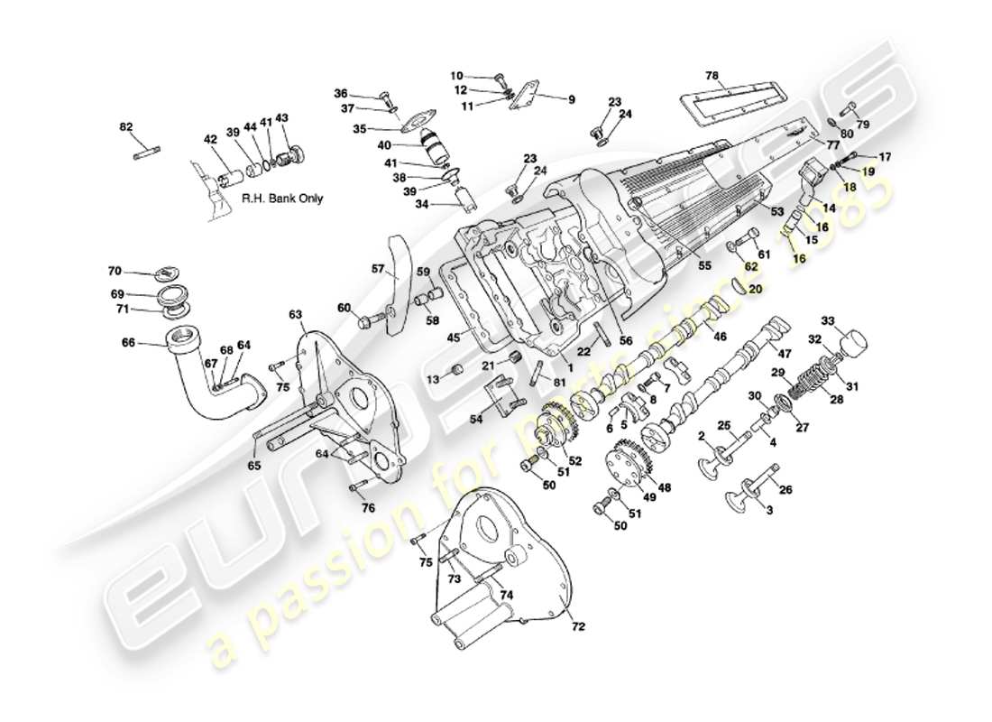 aston martin v8 volante (2000) cylinder heads part diagram