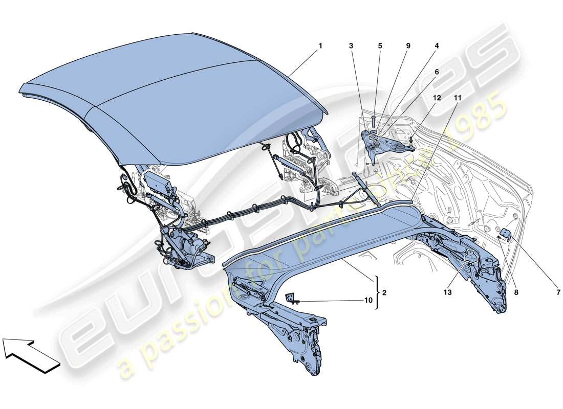 ferrari california t (usa) electric roof: structure parts diagram