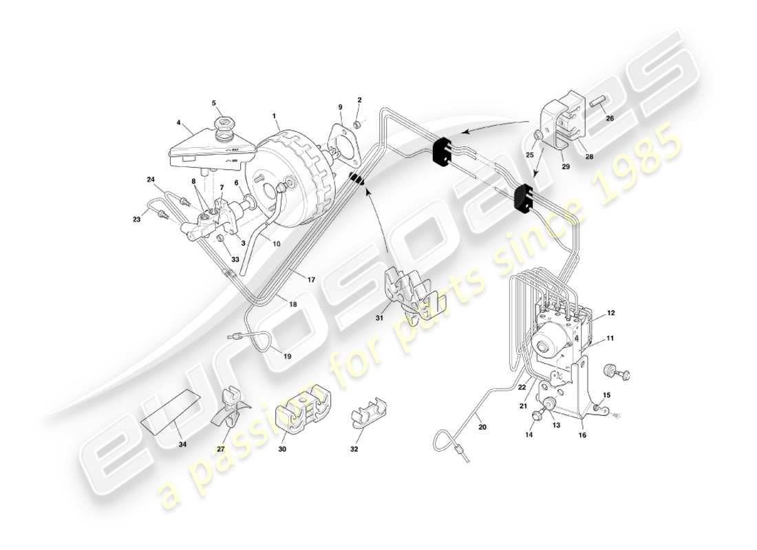 aston martin db7 vantage (1999) brake booster & modulator part diagram
