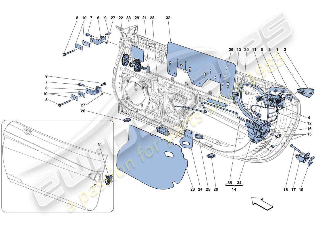 ferrari california t (usa) doors - opening mechanisms and hinges parts diagram