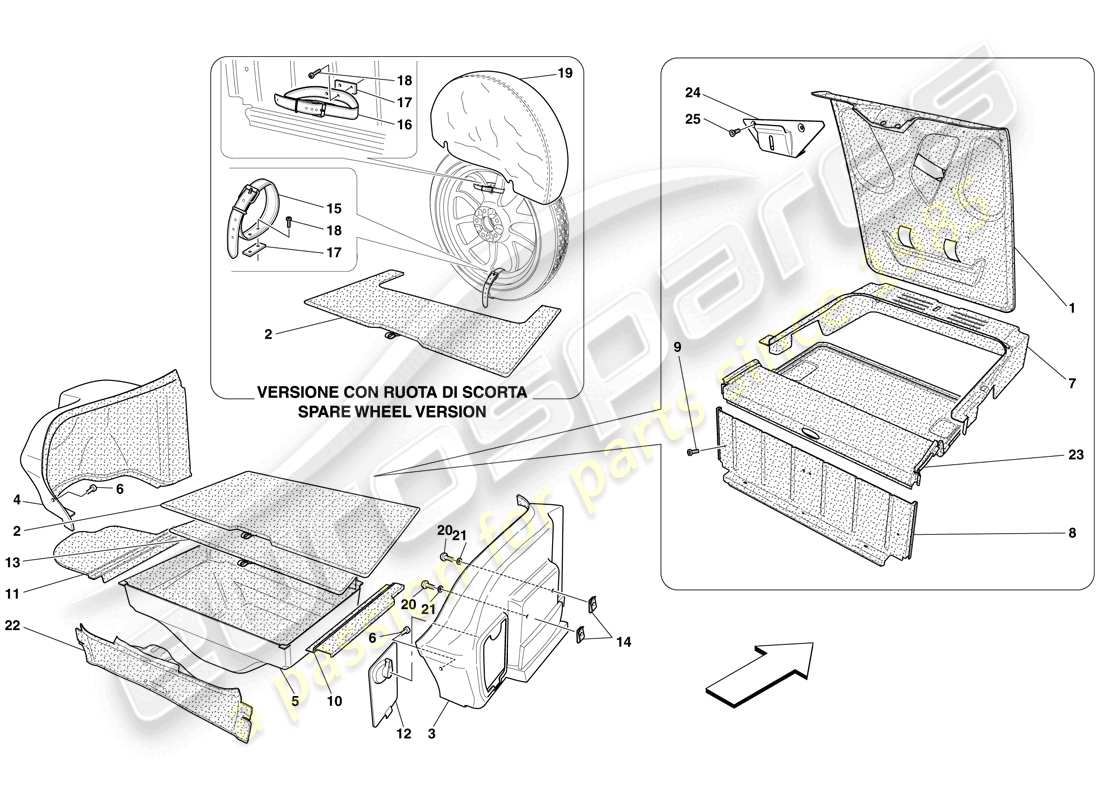 ferrari 599 sa aperta (usa) luggage compartment trim parts diagram
