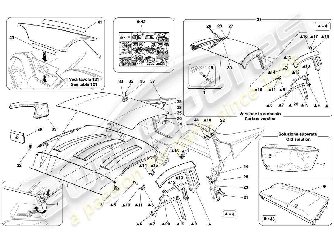 ferrari 599 sa aperta (rhd) roof part diagram