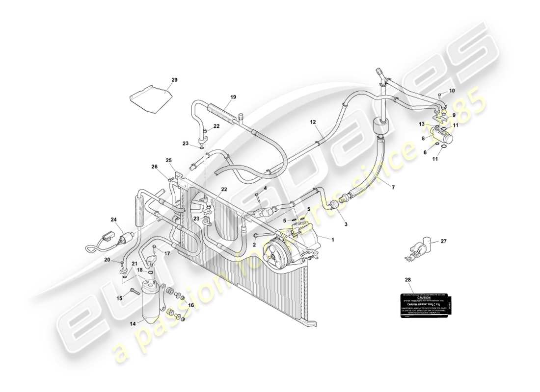 aston martin db7 vantage (1999) engine compartment installation part diagram