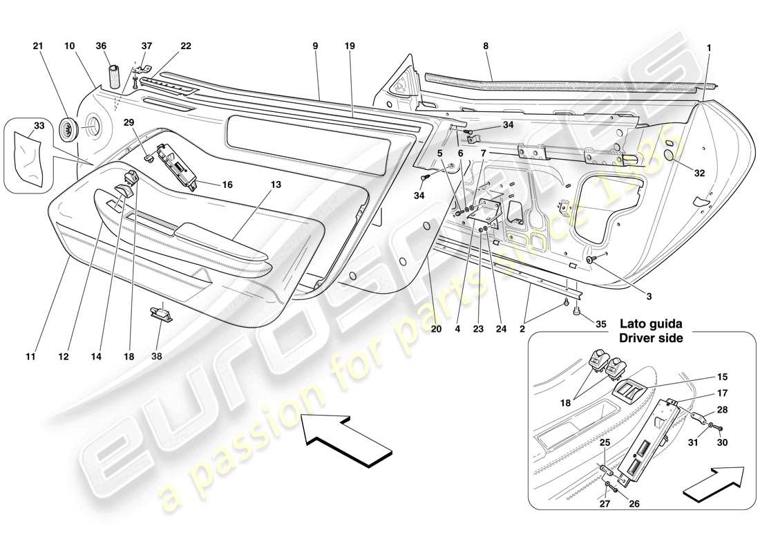 ferrari 599 gtb fiorano (usa) doors - substructure and trim parts diagram