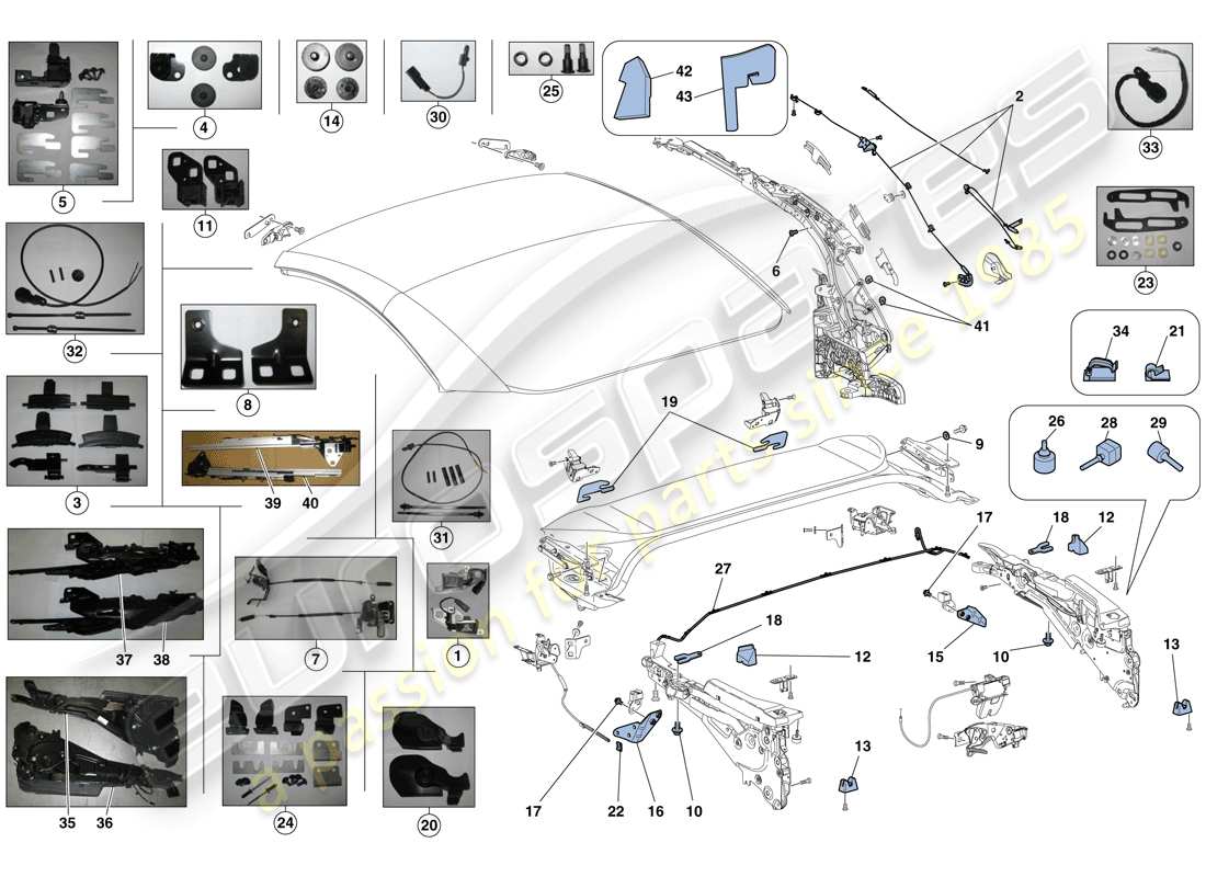 ferrari california t (usa) electric roof: kinematics parts diagram