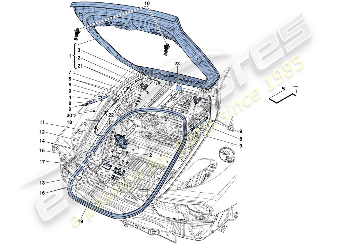 ferrari f12 tdf (europe) rear lid and opening mechanism parts diagram