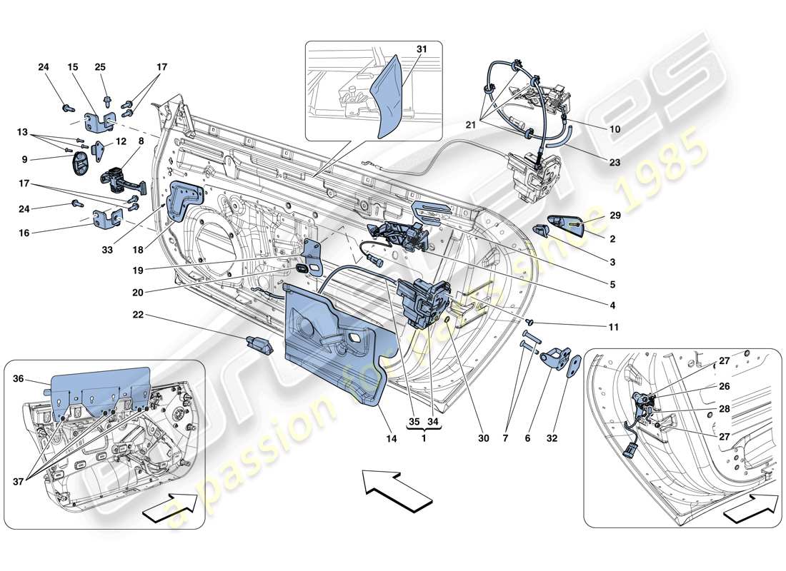 ferrari f12 tdf (europe) doors - opening mechanisms and hinges parts diagram