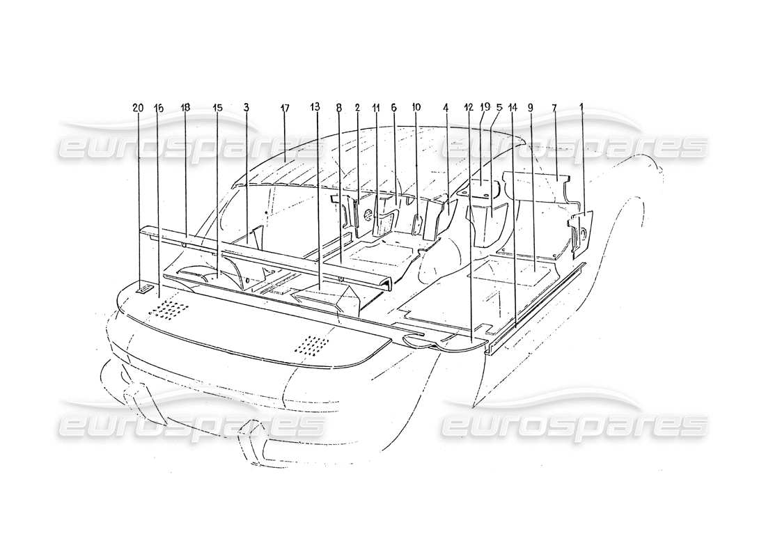 ferrari 330 gtc (coachwork) carpets & trim part diagram