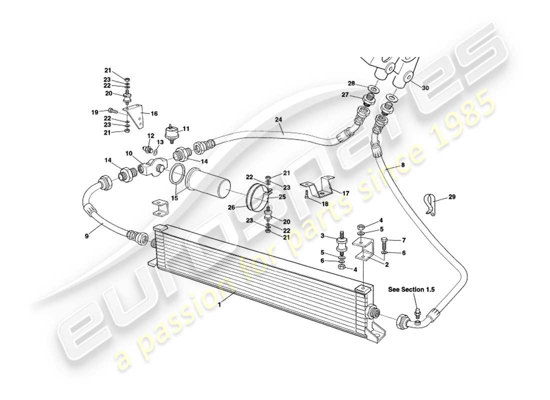 aston martin v8 volante (2000) oil cooling system part diagram