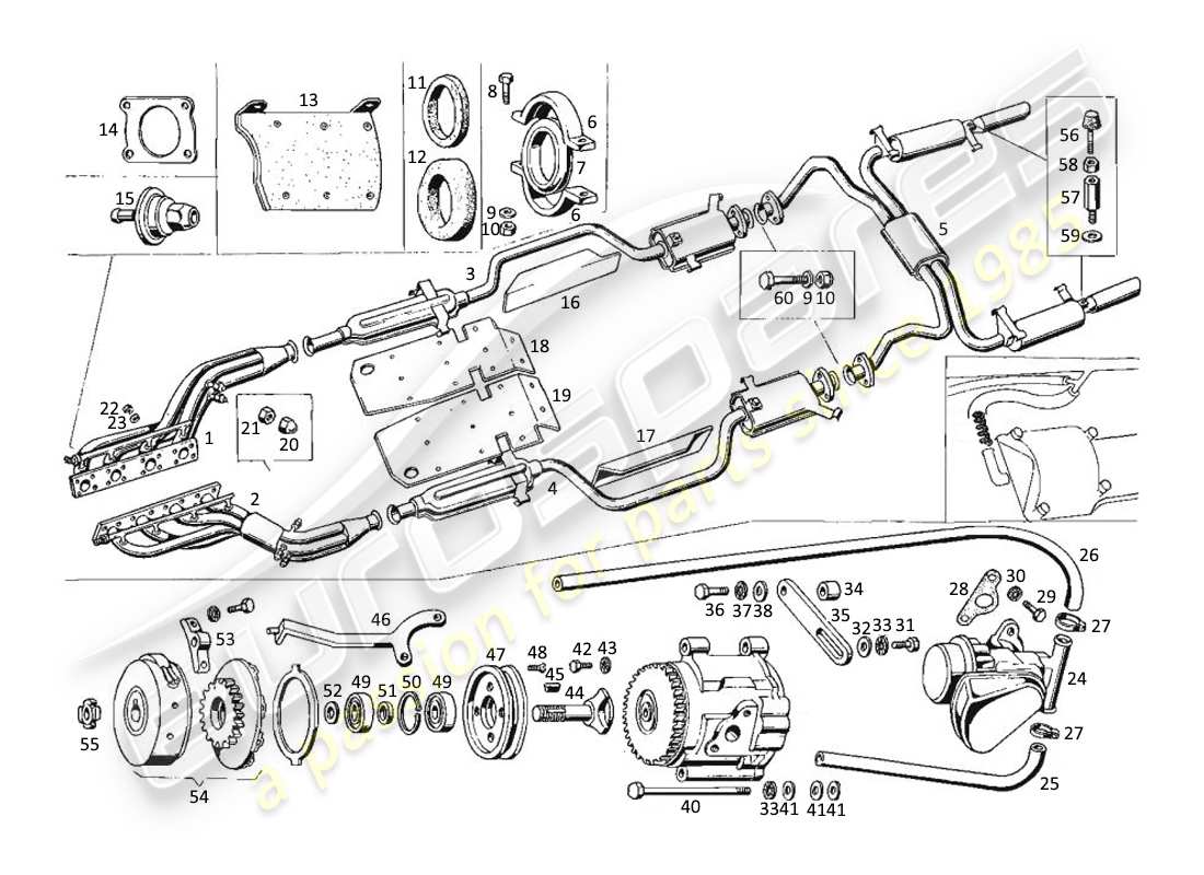 maserati kyalami exhaust pipes and air pump parts diagram
