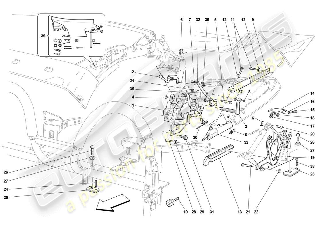 ferrari f430 scuderia spider 16m (usa) roof kinematics - lower part parts diagram