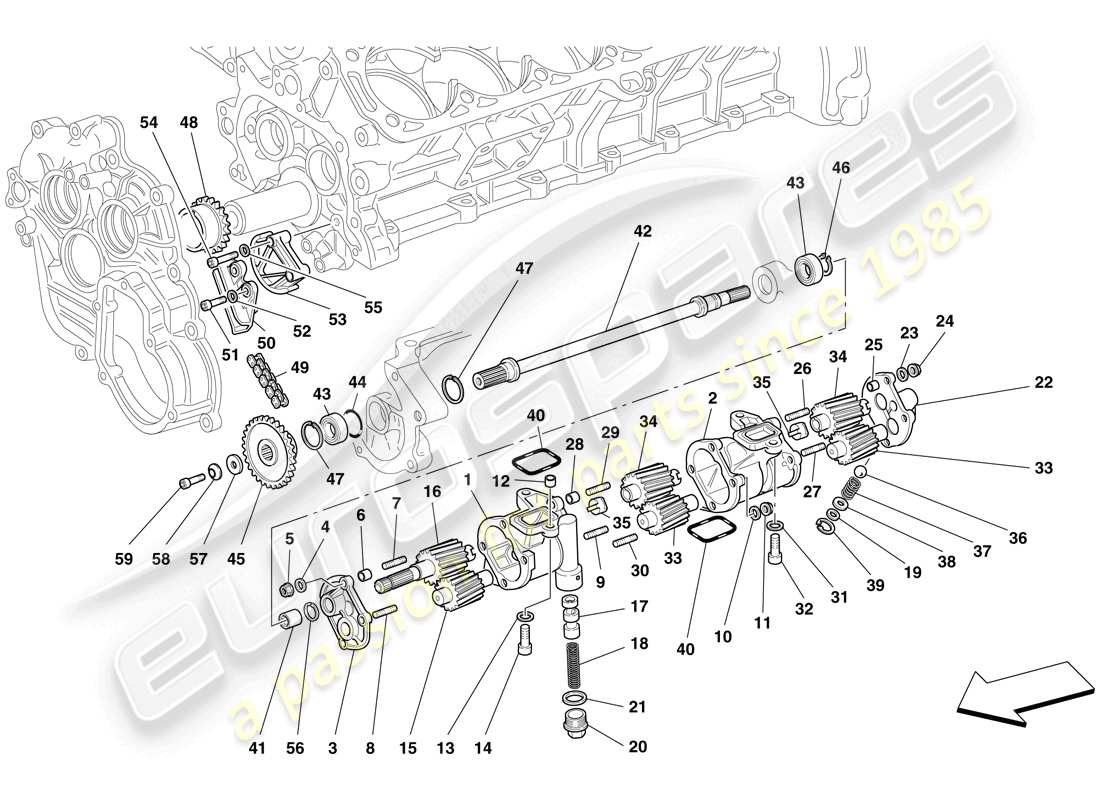 ferrari 612 scaglietti (usa) lubrication - oil pumps parts diagram