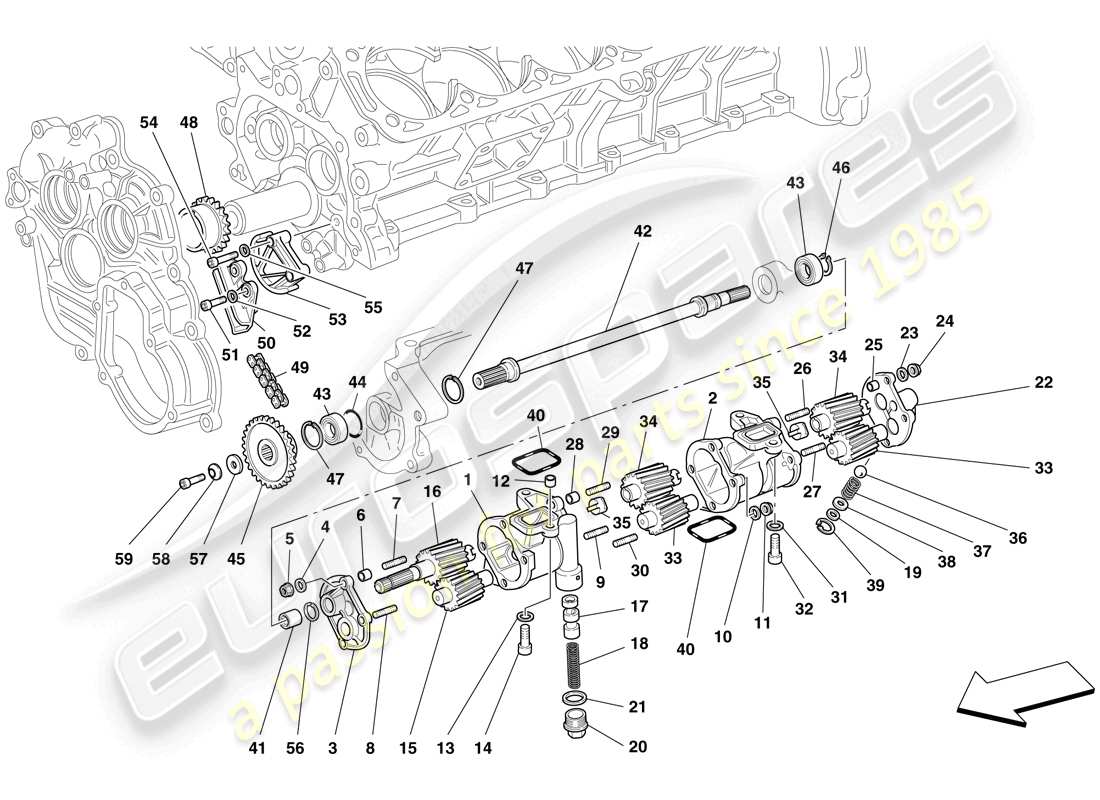 ferrari 612 scaglietti (rhd) lubrication - oil pumps parts diagram
