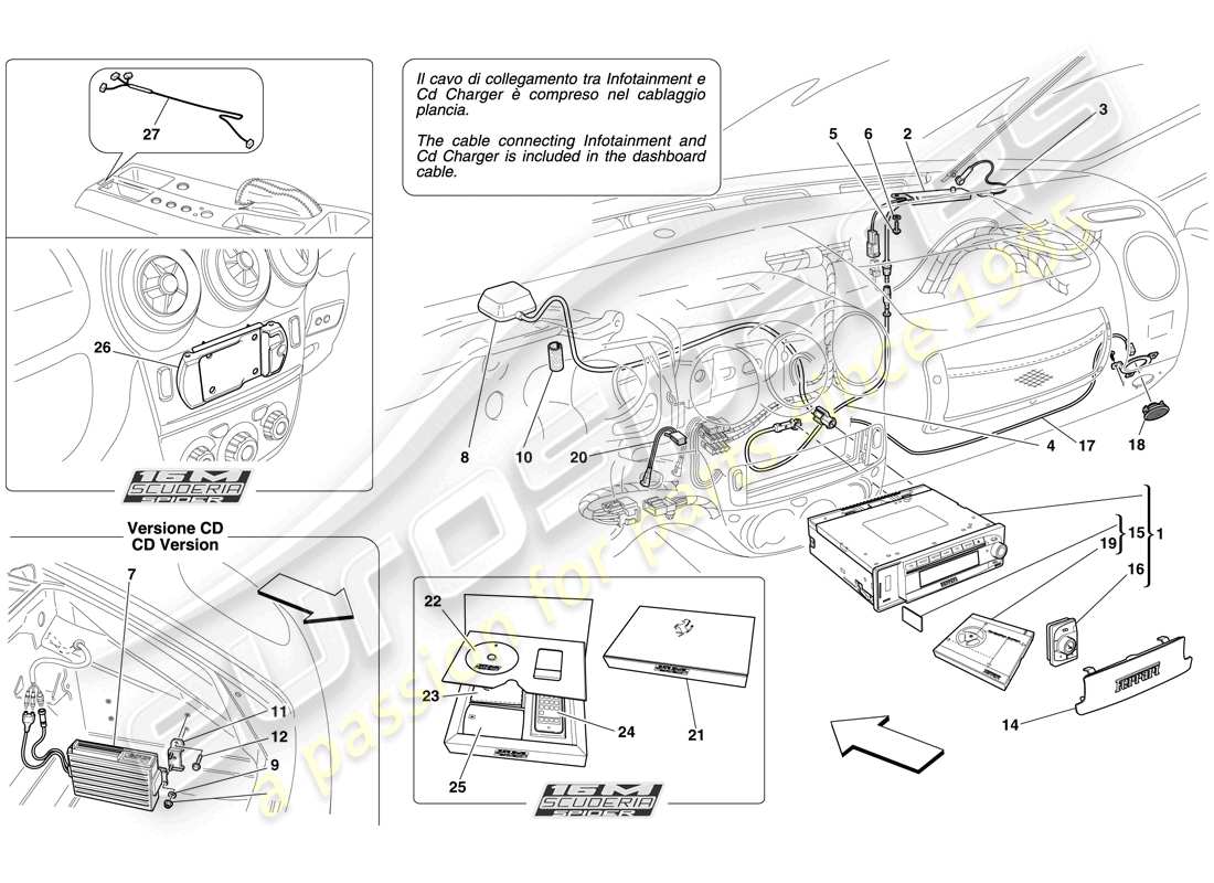 ferrari f430 scuderia (rhd) hi-fi system parts diagram