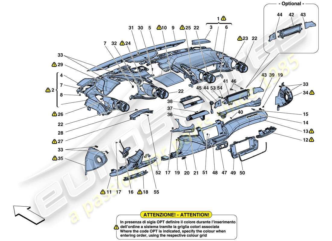 ferrari gtc4 lusso (rhd) dashboard - trim part diagram