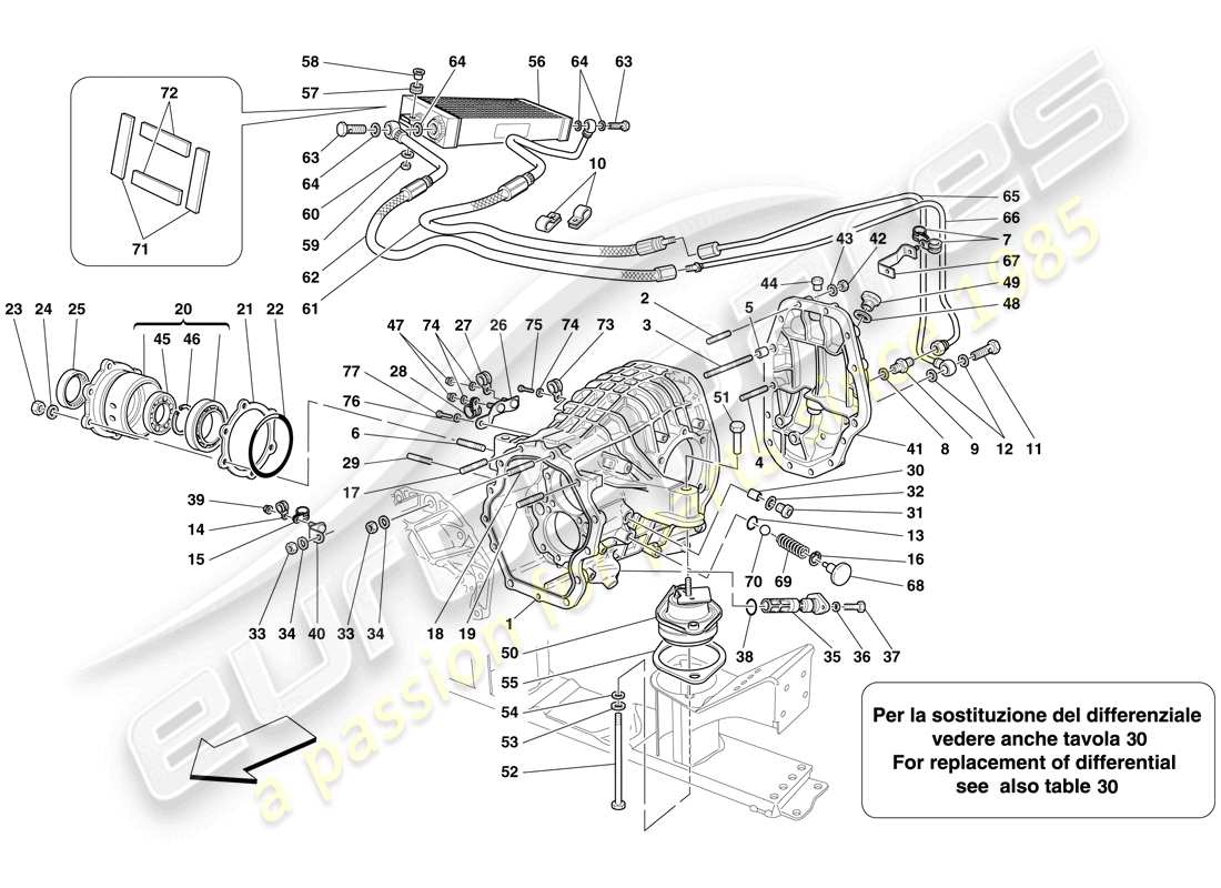 ferrari 599 sa aperta (rhd) differential case and gearbox cooling radiator part diagram