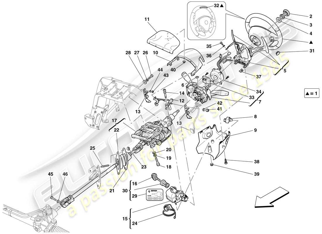 ferrari 599 sa aperta (rhd) steering control part diagram