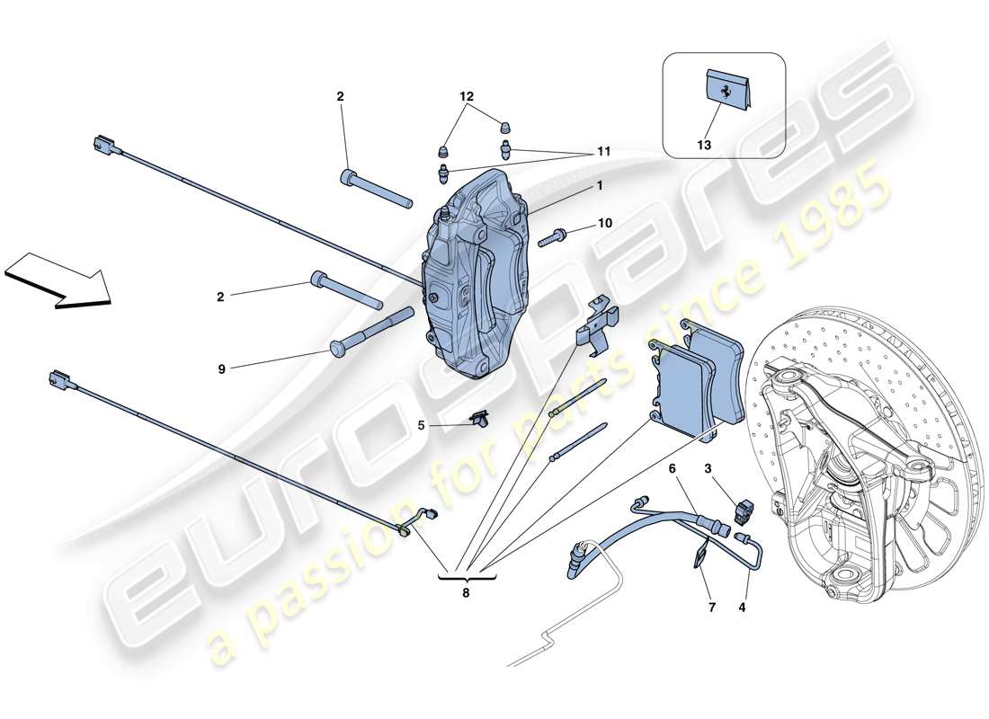 ferrari 458 spider (usa) front brake callipers parts diagram