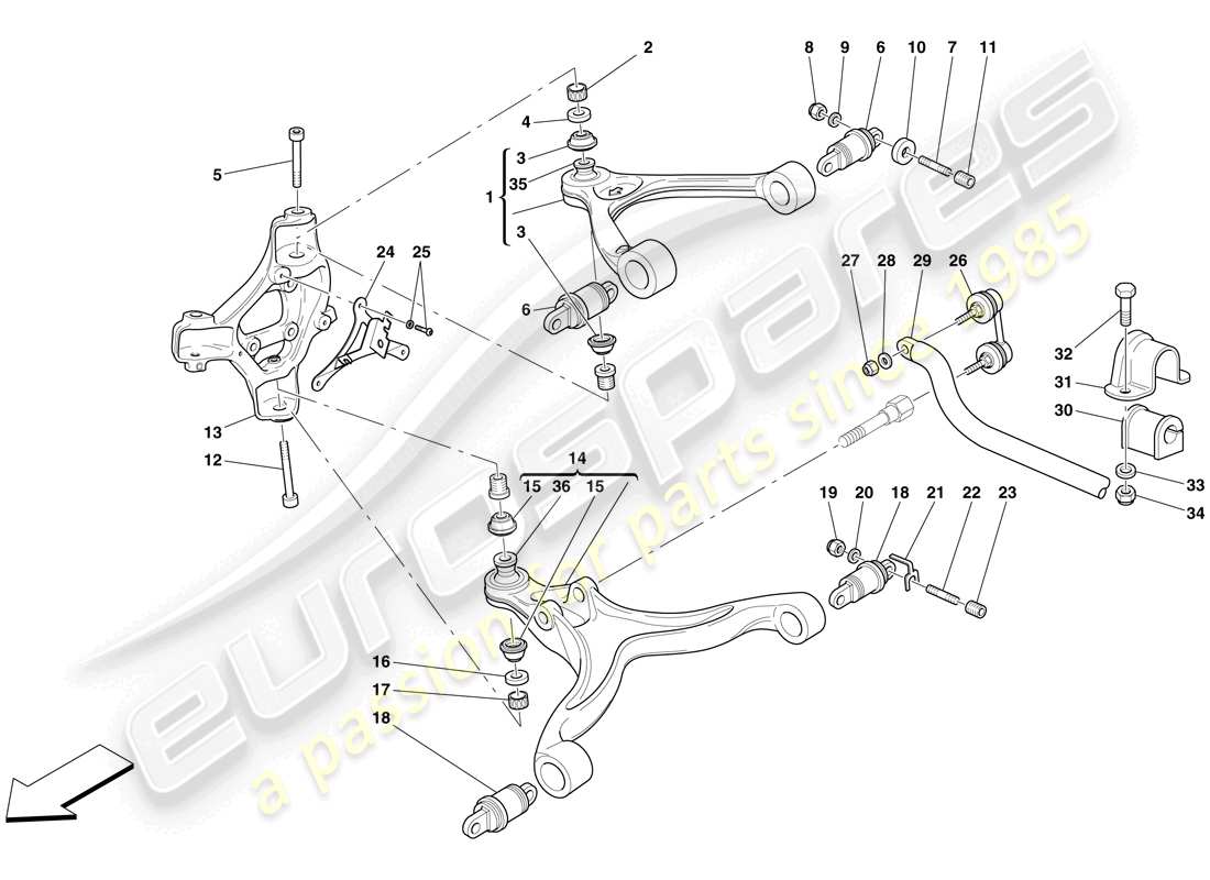 ferrari 599 sa aperta (rhd) front suspension - arms and stabiliser bar part diagram