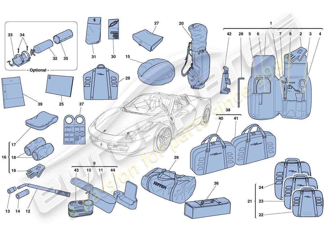 ferrari 458 spider (usa) tools and accessories provided with vehicle parts diagram
