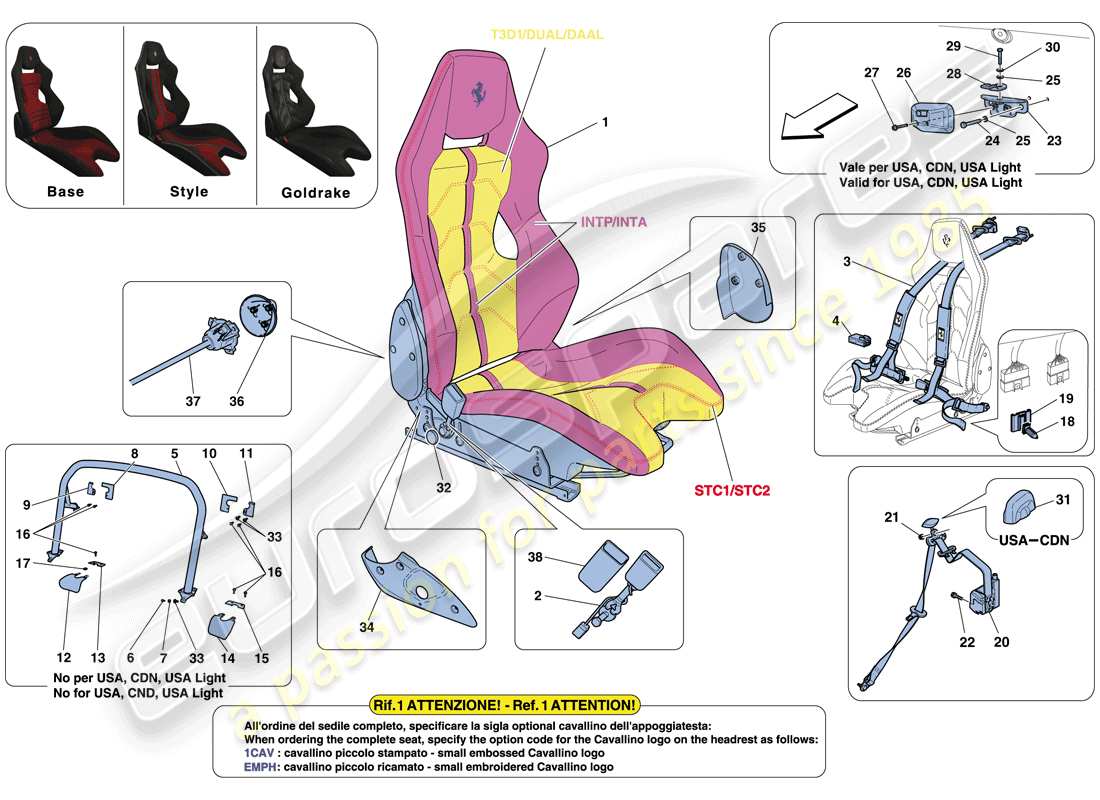 ferrari 458 speciale (usa) racing seat and rollbar parts diagram