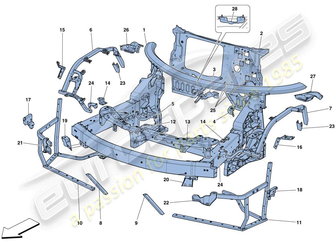 ferrari 488 spider (rhd) chassis - complete front structure and panels parts diagram
