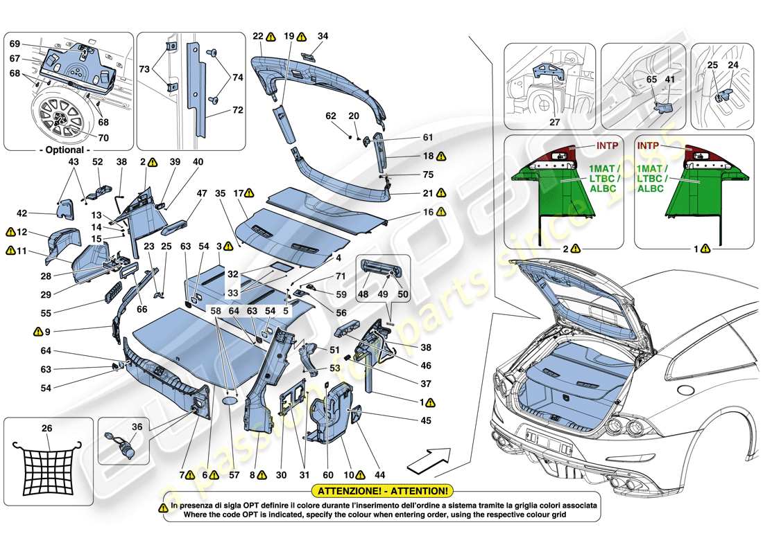 ferrari gtc4 lusso t (europe) luggage compartment mats parts diagram