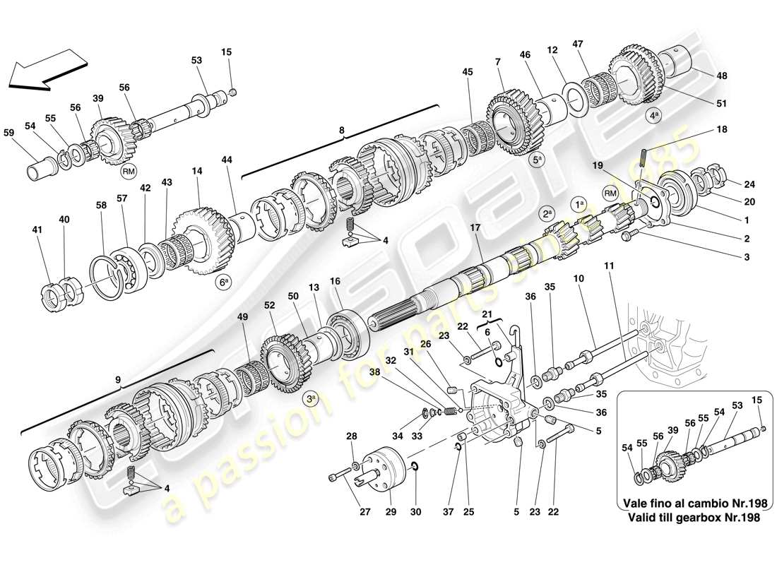ferrari 612 scaglietti (rhd) primary gearbox shaft gears and gearbox oil pump parts diagram