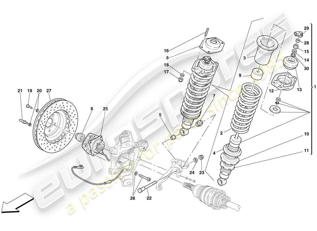 ferrari 599 sa aperta (rhd) rear suspension - shock absorber and brake disc part diagram